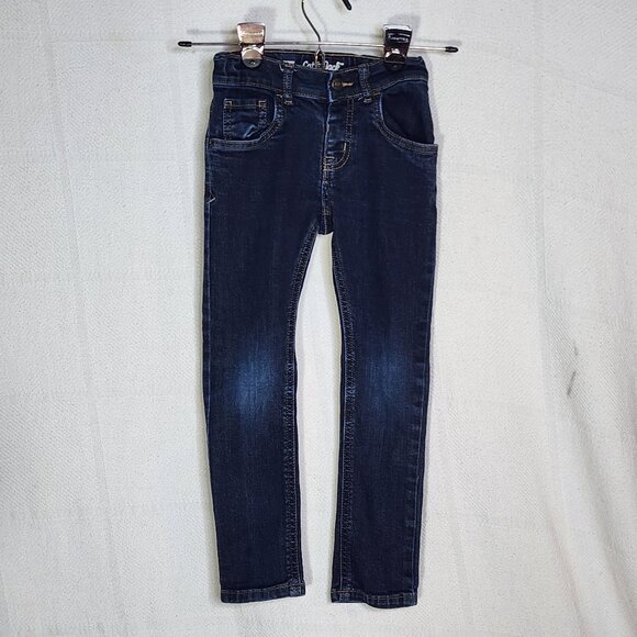 Cat and Jack Dark Wash Denim Slip On Adjustable Waist Stretch Skinny Jeans Sz 5T - Picture 1 of 16